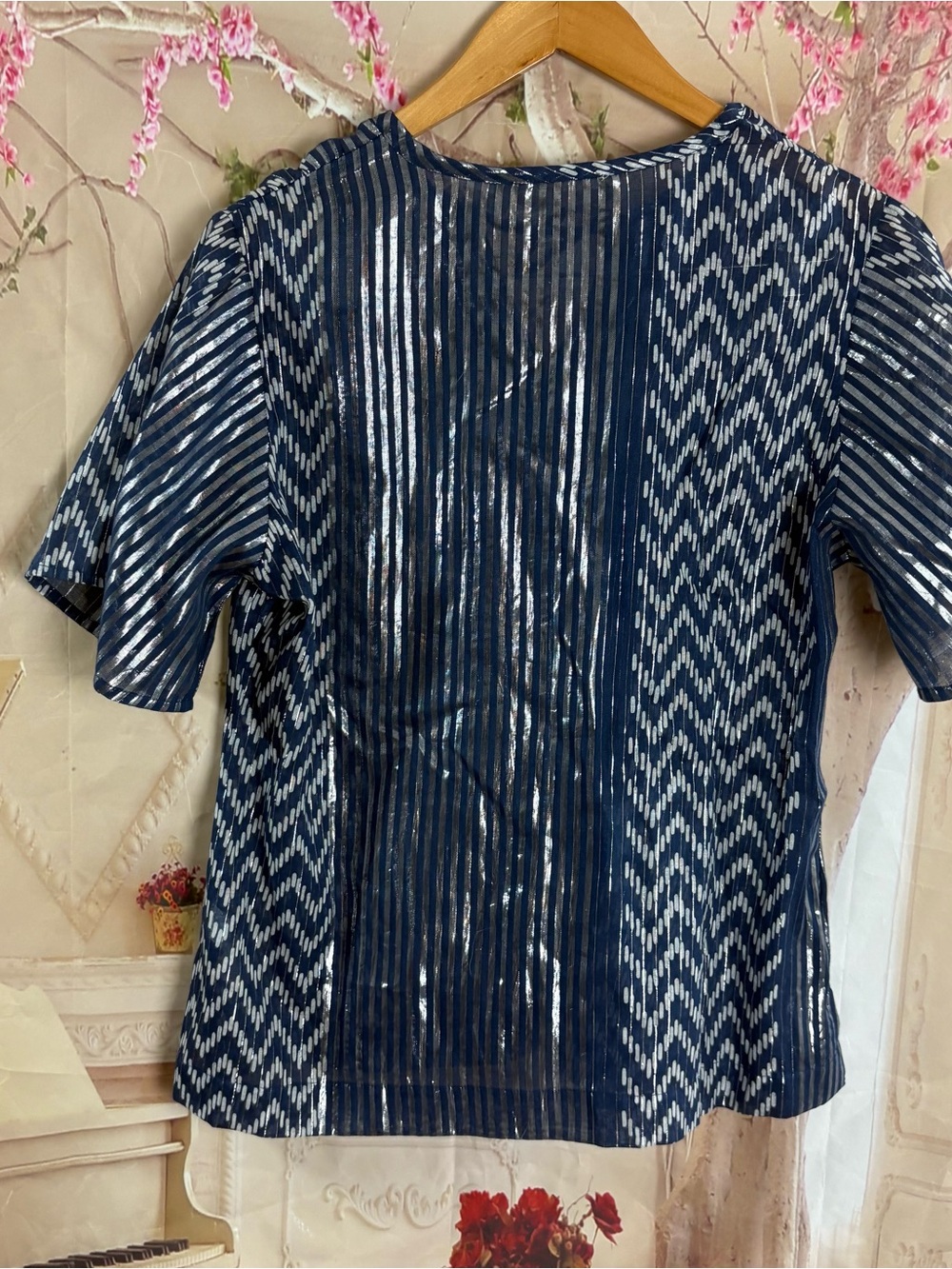 NEW Soft Surrounding Brillar Navy Patterned Foil Tiered Maxi Skirt and Top Set - Picture 6 of 13